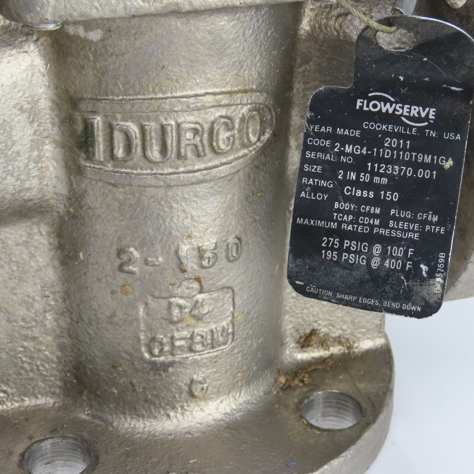 Durco 2" Stainless 3-Way Flanged Valve W/Flowserve Pneumatic Actuator B100DS