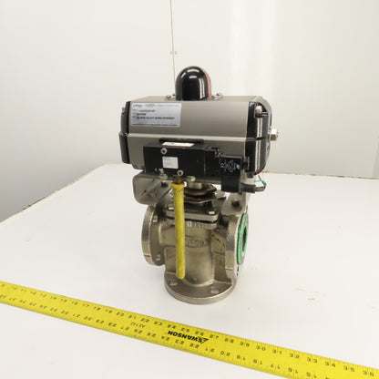 Durco 2" Stainless 3-Way Flanged Valve W/Flowserve Pneumatic Actuator B100DS