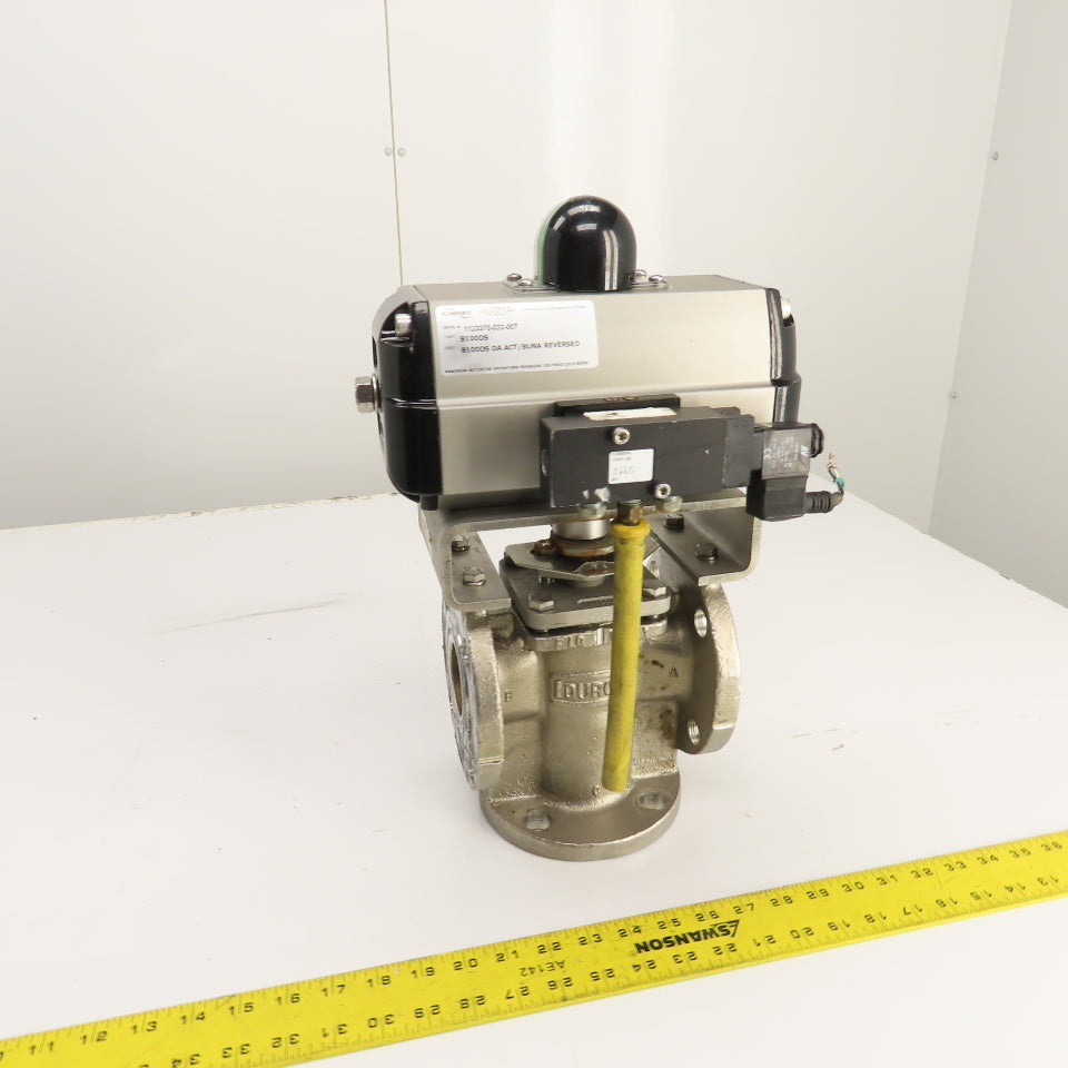 Durco 2" Stainless 3-Way Flanged Valve W/Flowserve Pneumatic Actuator B100DS