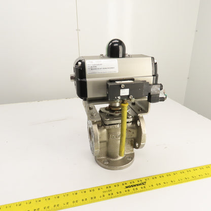 Durco 2" Stainless 3-Way Flanged Valve W/Flowserve Pneumatic Actuator B100DS