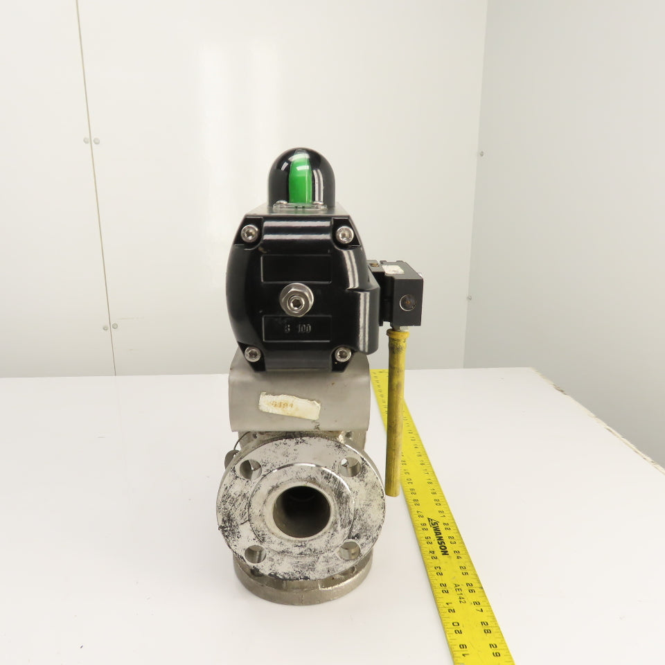 Durco 2" Stainless 3-Way Flanged Valve W/Flowserve Pneumatic Actuator B100DS