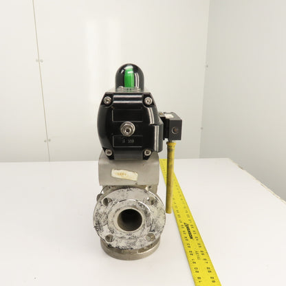 Durco 2" Stainless 3-Way Flanged Valve W/Flowserve Pneumatic Actuator B100DS