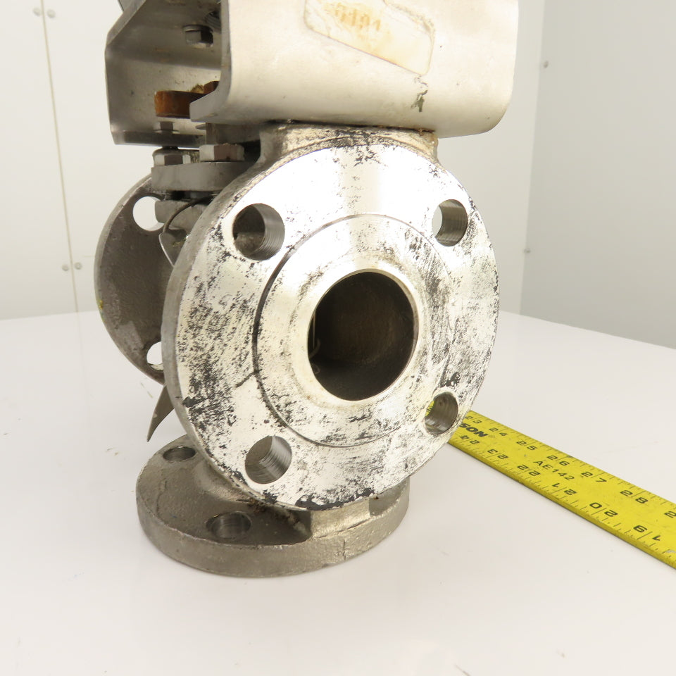 Durco 2" Stainless 3-Way Flanged Valve W/Flowserve Pneumatic Actuator B100DS