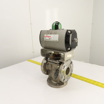 Durco 2" Stainless 3-Way Flanged Valve W/Flowserve Pneumatic Actuator B100DS