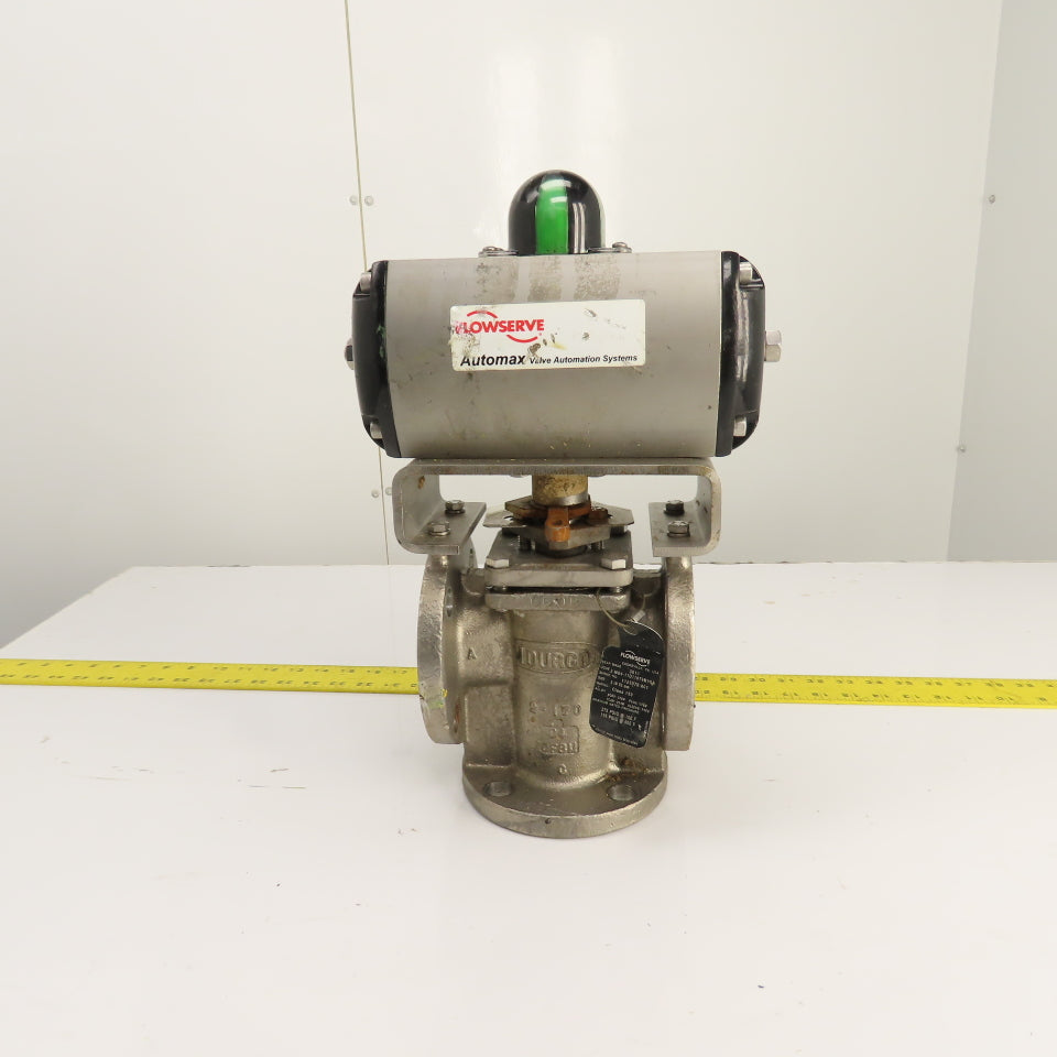 Durco 2" Stainless 3-Way Flanged Valve W/Flowserve Pneumatic Actuator B100DS