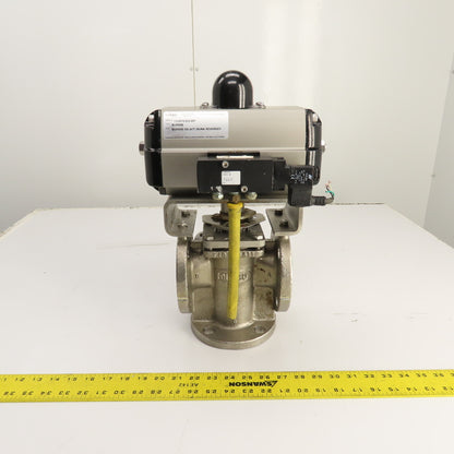 Durco 2" Stainless 3-Way Flanged Valve W/Flowserve Pneumatic Actuator B100DS