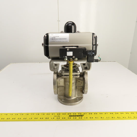 Durco 2" Stainless 3-Way Flanged Valve W/Flowserve Pneumatic Actuator B100DS