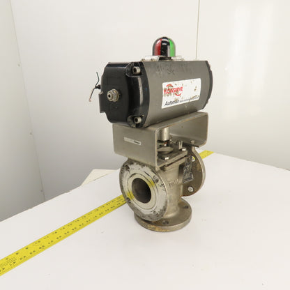 Durco 3" Stainless 3-Way Flanged Valve W/Flowserve Pneumatic Actuator B125DS