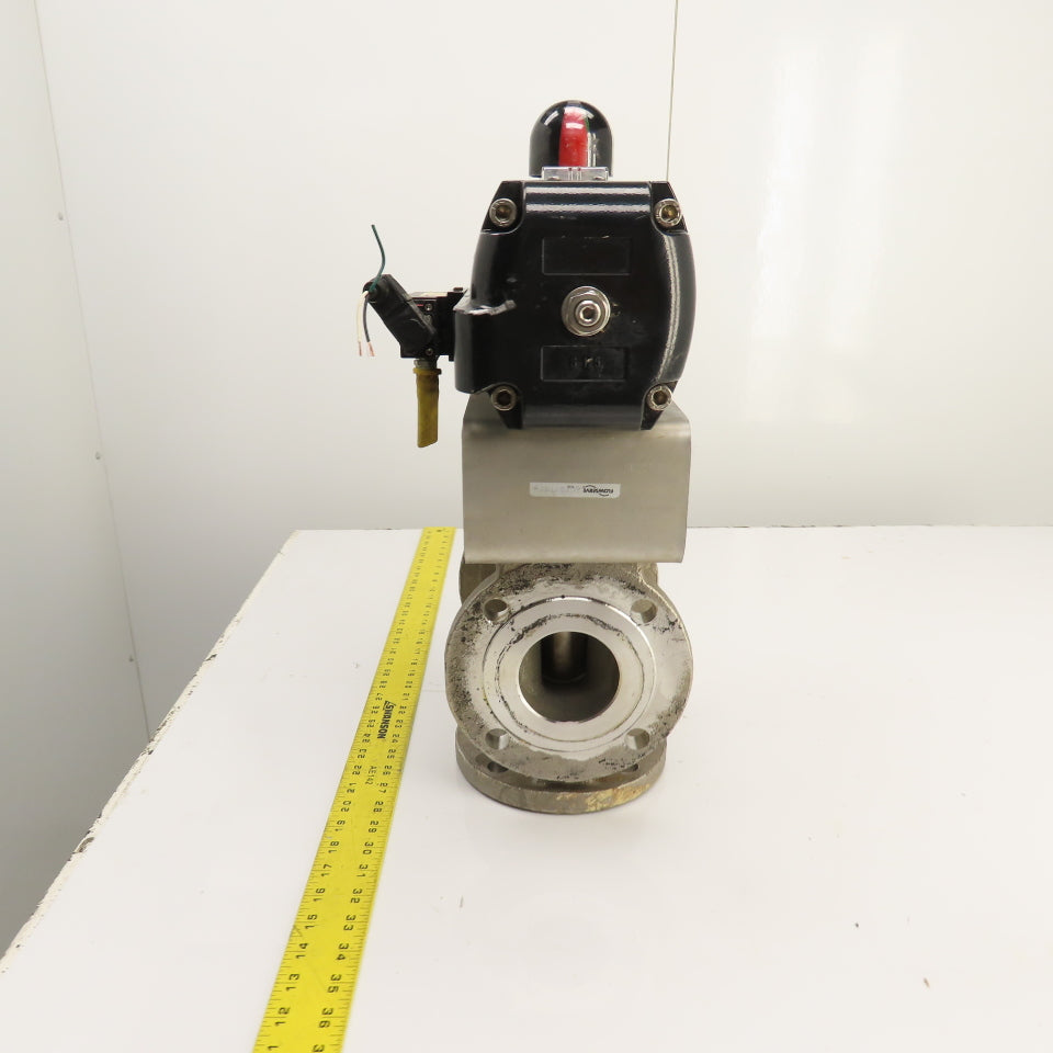 Durco 3" Stainless 3-Way Flanged Valve W/Flowserve Pneumatic Actuator B125DS