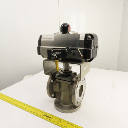 Durco 3" Stainless 3-Way Flanged Valve W/Flowserve Pneumatic Actuator B125DS