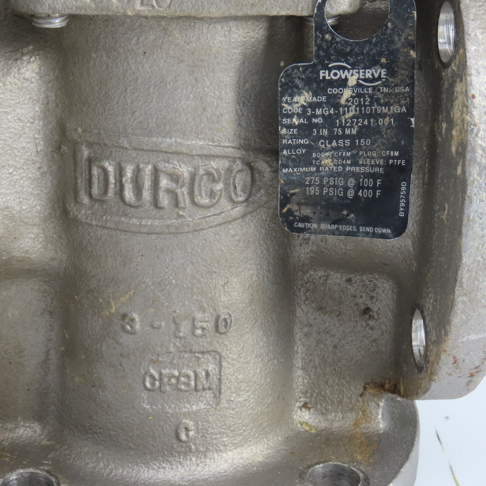 Durco 3" Stainless 3-Way Flanged Valve W/Flowserve Pneumatic Actuator B125DS