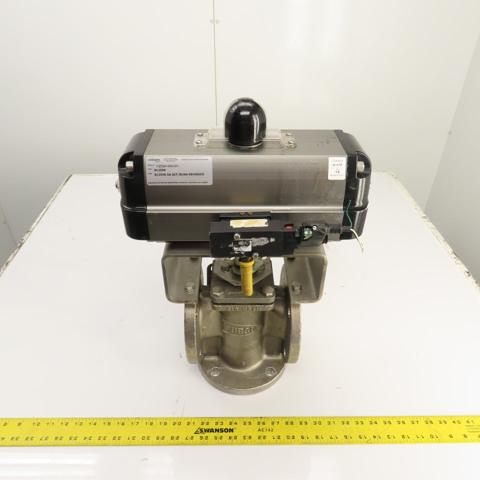 Durco 3" Stainless 3-Way Flanged Valve W/Flowserve Pneumatic Actuator B125DS