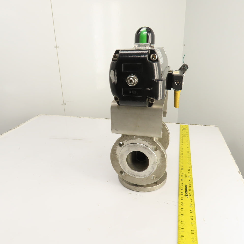 Durco 3" Stainless 3-Way Flanged Valve W/Flowserve Pneumatic Actuator B125DS
