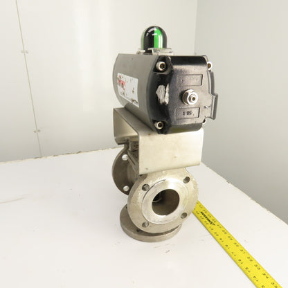 Durco 3" Stainless 3-Way Flanged Valve W/Flowserve Pneumatic Actuator B125DS