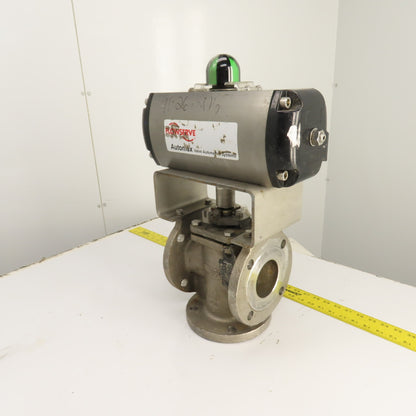 Durco 3" Stainless 3-Way Flanged Valve W/Flowserve Pneumatic Actuator B125DS