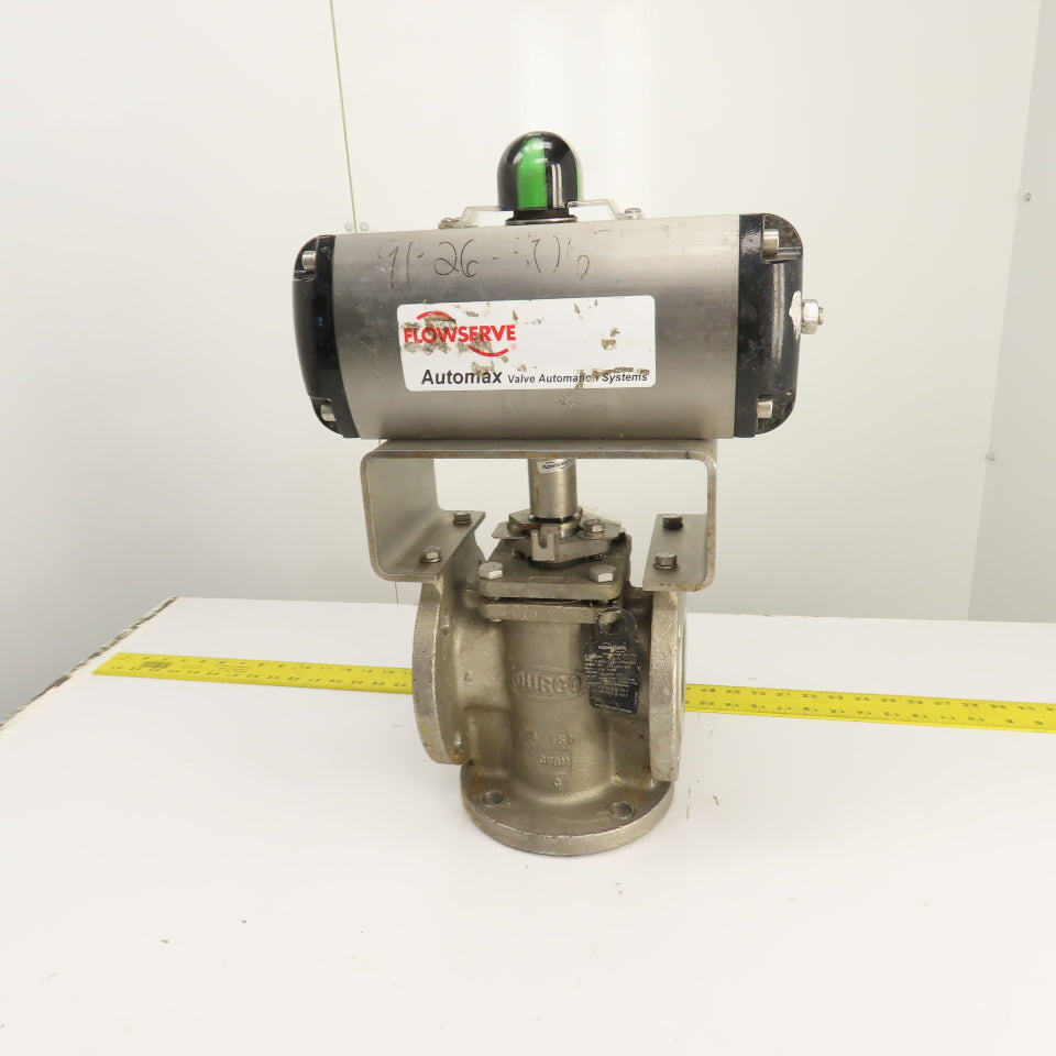 Durco 3" Stainless 3-Way Flanged Valve W/Flowserve Pneumatic Actuator B125DS