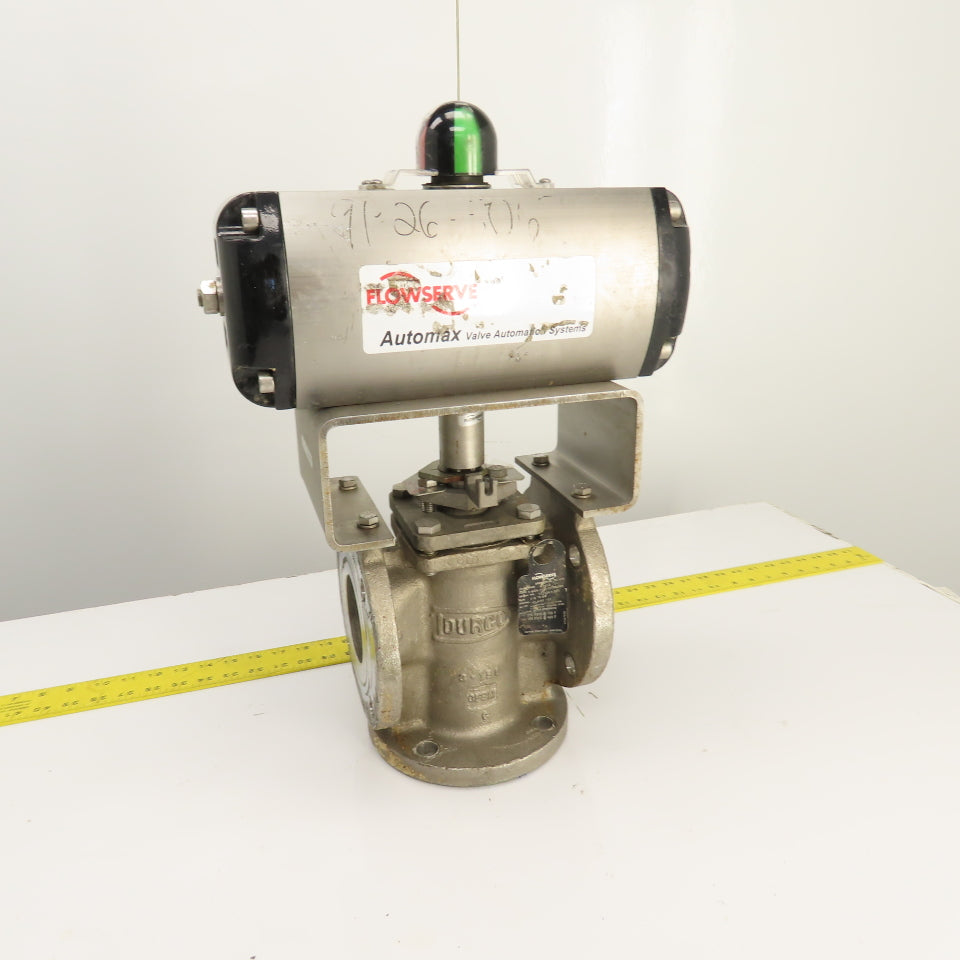 Durco 3" Stainless 3-Way Flanged Valve W/Flowserve Pneumatic Actuator B125DS