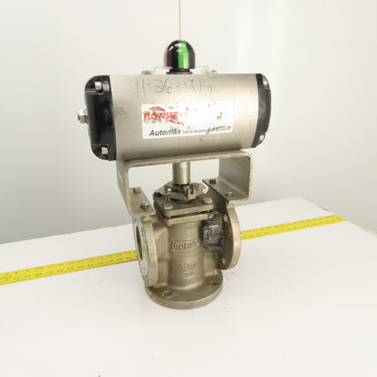 Durco 3" Stainless 3-Way Flanged Valve W/Flowserve Pneumatic Actuator B125DS