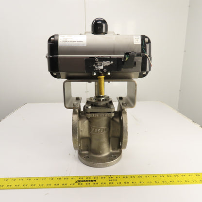 Durco 3" Stainless 3-Way Flanged Valve W/Flowserve Pneumatic Actuator B125DS