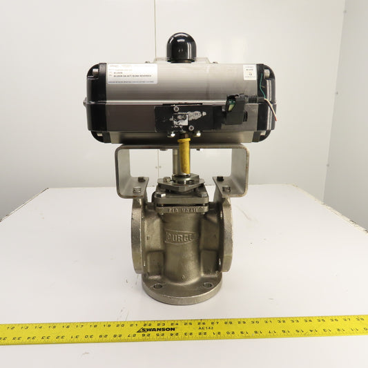 Durco 3" Stainless 3-Way Flanged Valve W/Flowserve Pneumatic Actuator B125DS