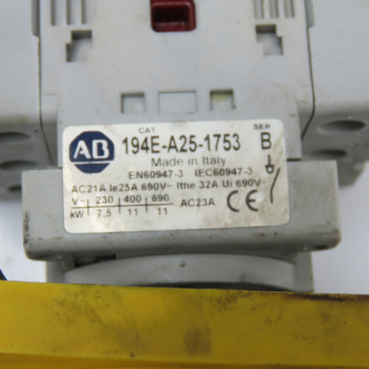 Allen Bradley 194E-A25-1753 600V 10Hp Panel Operator Disconnect Switch