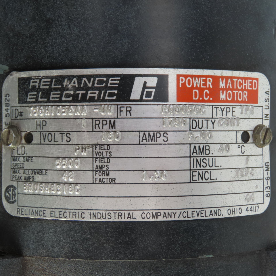 Reliance TPR 1HP DC Electric Motor 180V 1750RPM EM0056C Frame 5/8" Tested