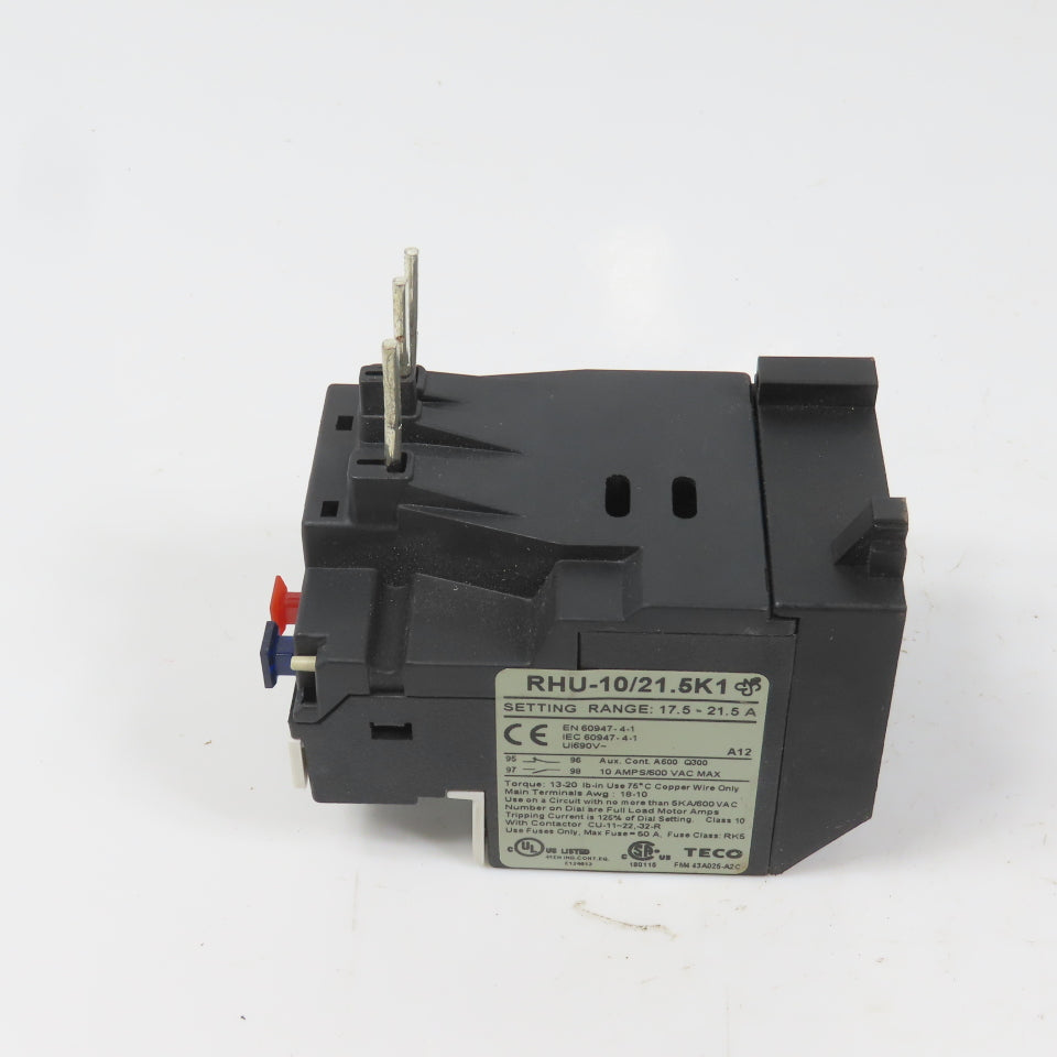 Teco RHU-10/21.5K1 Thermal Overload Relay 17.5-21.5A Range 600VAC Max