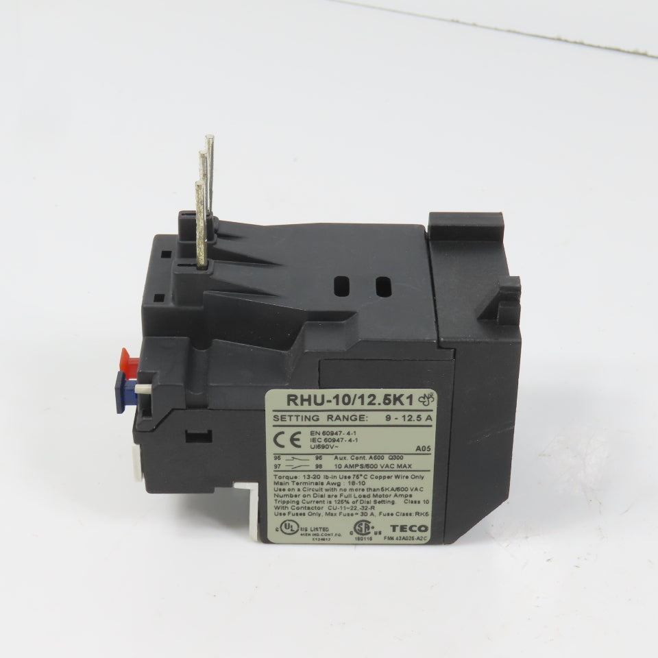 Teco RHU-10/12.5K1 Thermal Overload Relay 9-12.5A Range 600VAC Max