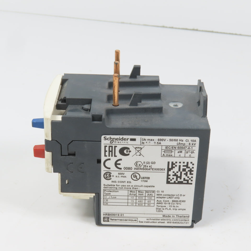 Schneider LR3D 07 Thermal Overload Relay 1.6-2.5A Range 600VAC Max