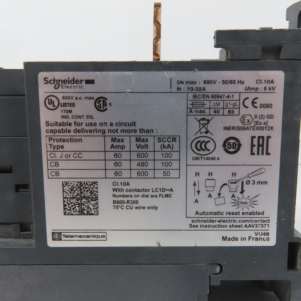 Schneider LR3D 332 Thermal Overload Relay 23-32A Range 600VAC Max