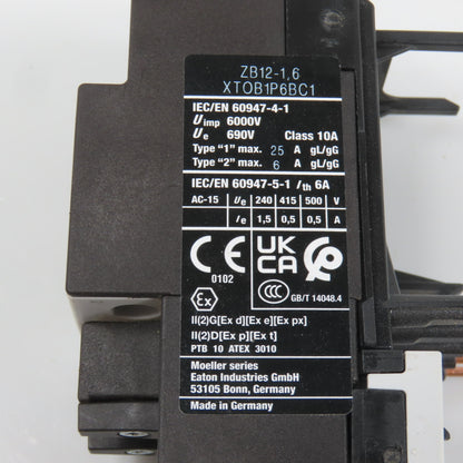 Eaton ZB12-1.6 XT0B1P6BC1 Thermal Overload Relay 1-1.6A Range