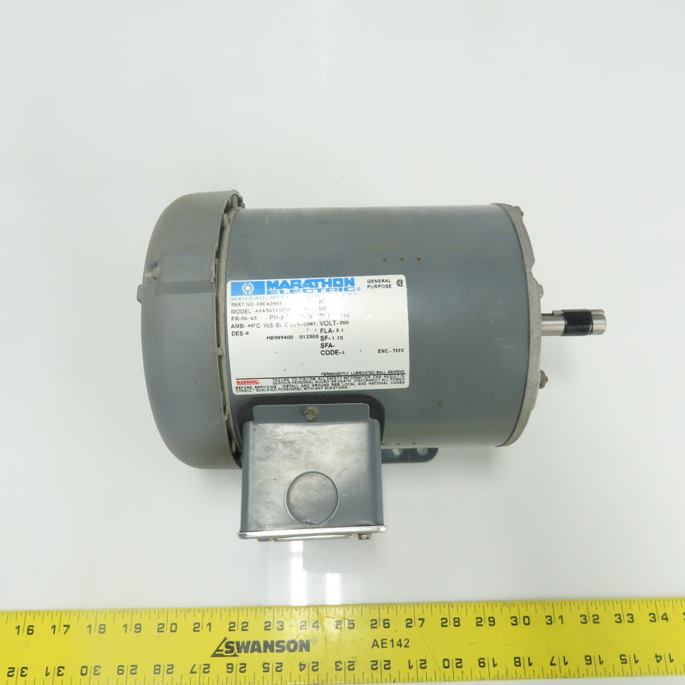 Marathon AVA56T11F5517B 1/2HP AC Electric Motor 3Ph 200V 1140RPM 3.1A