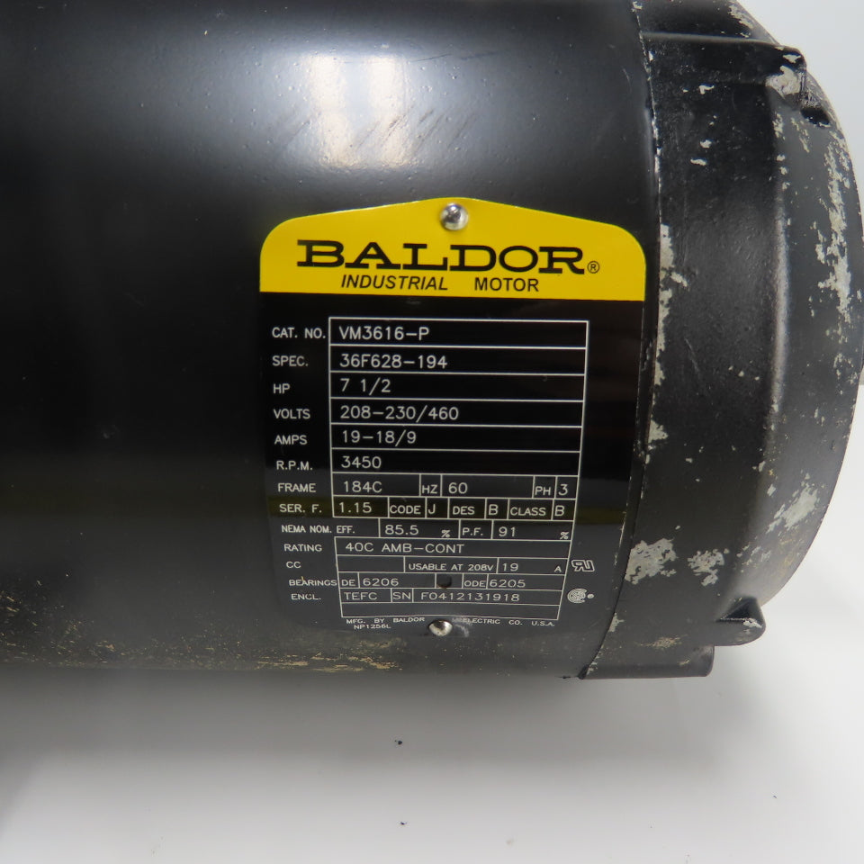 Baldor VM3616-P 7-1/2HP AC Electric Motor 3Ph 230/460V 3450RPM 184C Frame