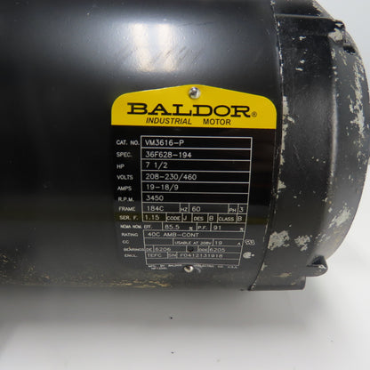 Baldor VM3616-P 7-1/2HP AC Electric Motor 3Ph 230/460V 3450RPM 184C Frame