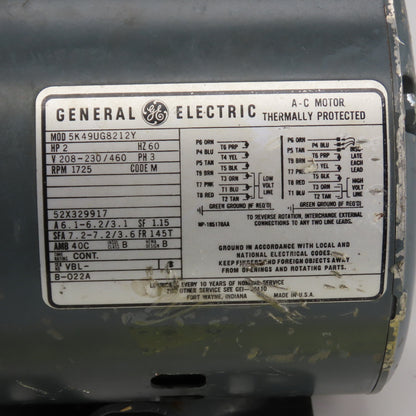 GE 5K49UG8212Y 2HP AC Electric Motor 208-230/460V 3PH 1725RPM 145T Frame Tested