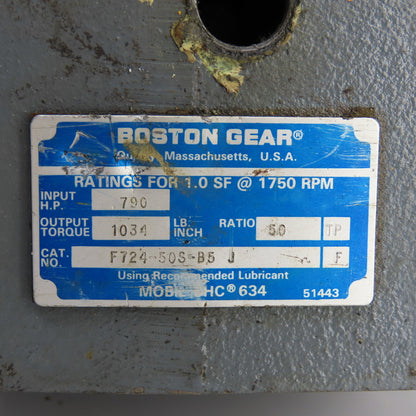 Boston 50:1 Ratio Right Angle 1/2HP Gear Motor 460V 3PH 34RPM Output 1034 Torq