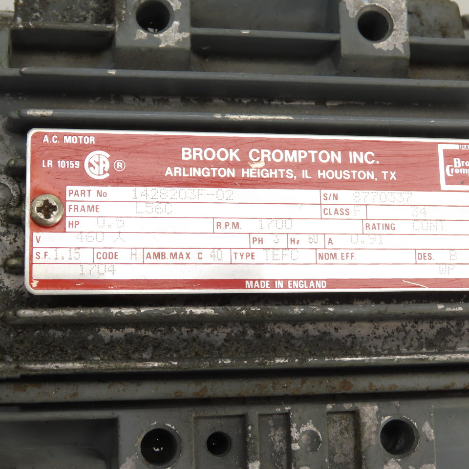 Boston 50:1 Ratio Right Angle 1/2HP Gear Motor 460V 3PH 34RPM Output 1034 Torq