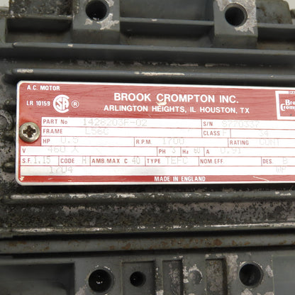 Boston 50:1 Ratio Right Angle 1/2HP Gear Motor 460V 3PH 34RPM Output 1034 Torq