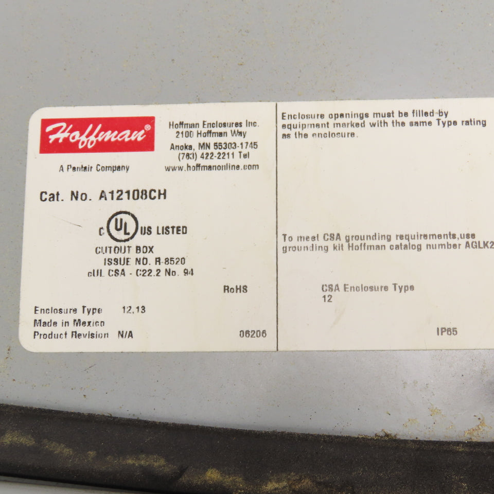 Hoffman A12108CH 12" x 10" x 8" Electrical Enclosure Type 12,13