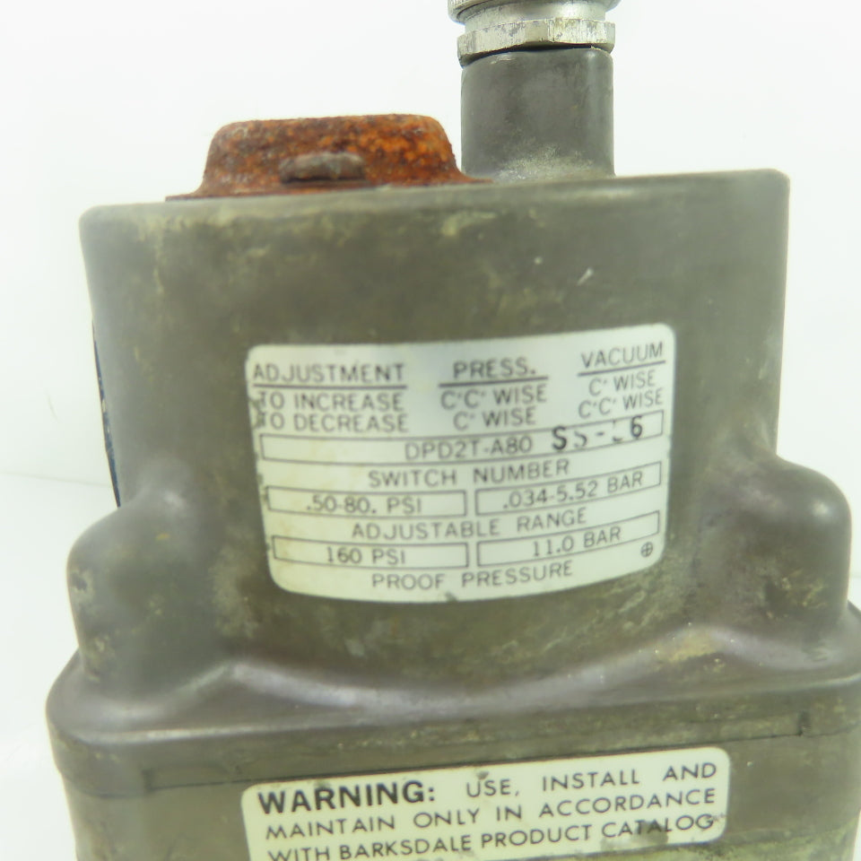 Barksdale DPD2T-A80SS- Differential Pressure Switch 160PSI 1/8" NPT
