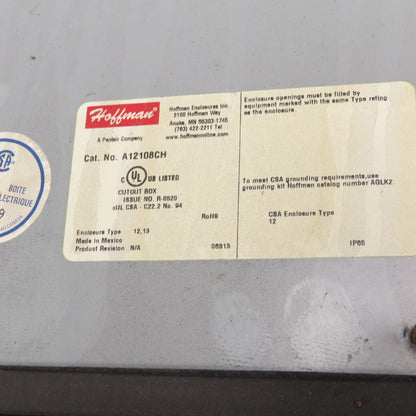 Hoffman A12108CH 12" x 10" x 8" Electrical Enclosure Type 12,13