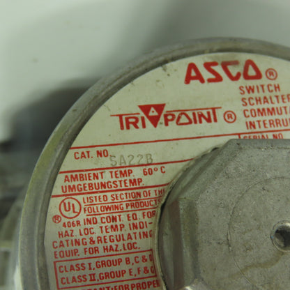 Asco SA22B Pressure Switch 100PSIG 125-250V