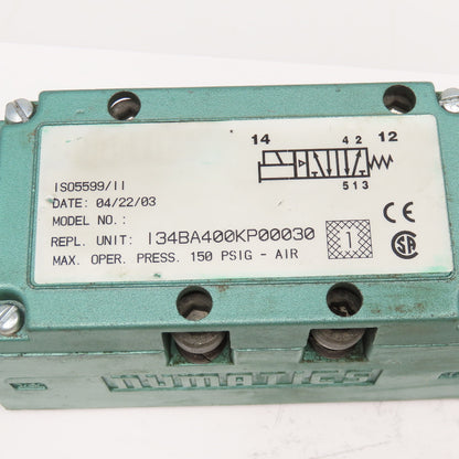 Numatics I34BA400KP00030 5/2 Position Pneumatic Directional Valve 110/120V Coil