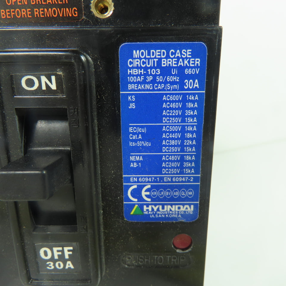 Hyundai HBH-103 30A Circuit Breaker 600VAC NEW