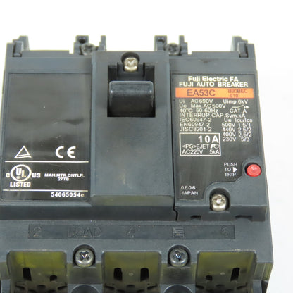 Fuji EA53C 10A 3-Pole Auto Breaker 1.5HP @ 500V