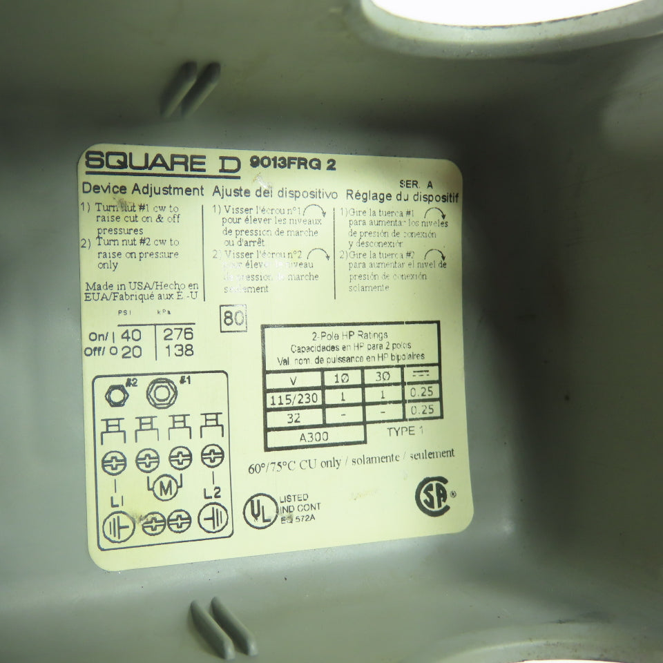Square D 9013FRQ 2 Pressure Switch Ser A 20-40PSI 115/230V