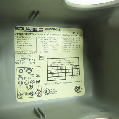 Square D 9013FRQ 2 Pressure Switch Ser A 20-40PSI 115/230V