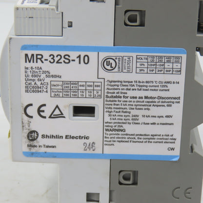 Shihlin MR-32S-10 Motor Protection Circuit Breaker 6-10A 7-1/2HP 600V