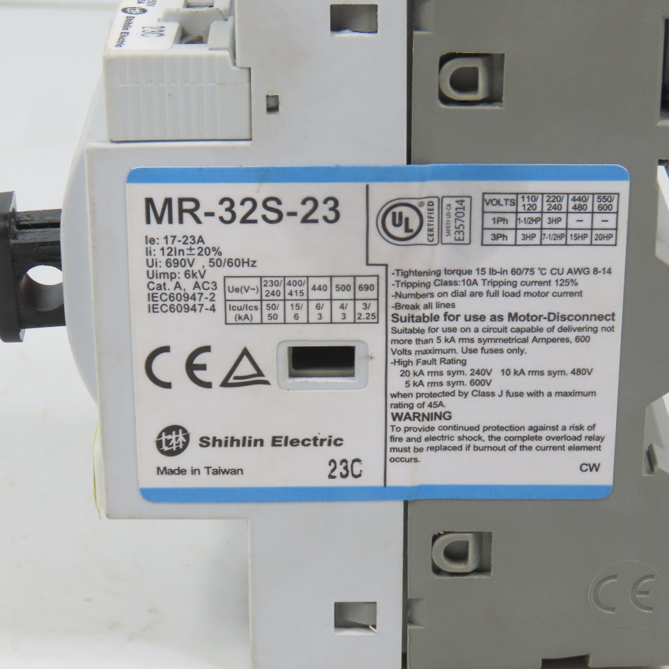 Shihlin MR-32S-23 Motor Protection Circuit Breaker 17-23A 20HP 600V