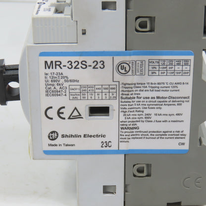 Shihlin MR-32S-23 Motor Protection Circuit Breaker 17-23A 20HP 600V
